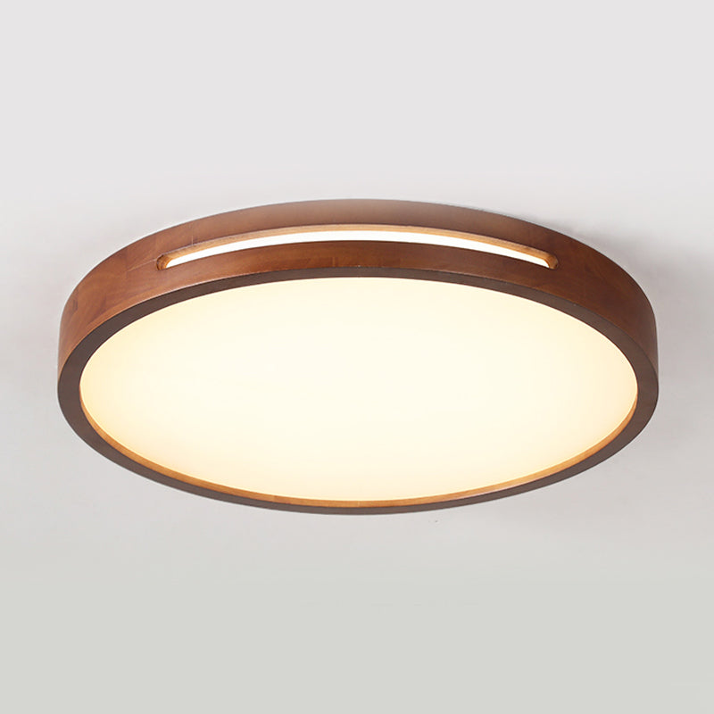 Japanese Style Round Ceiling Light Brown Wood LED Flush Mount Light for Living Room