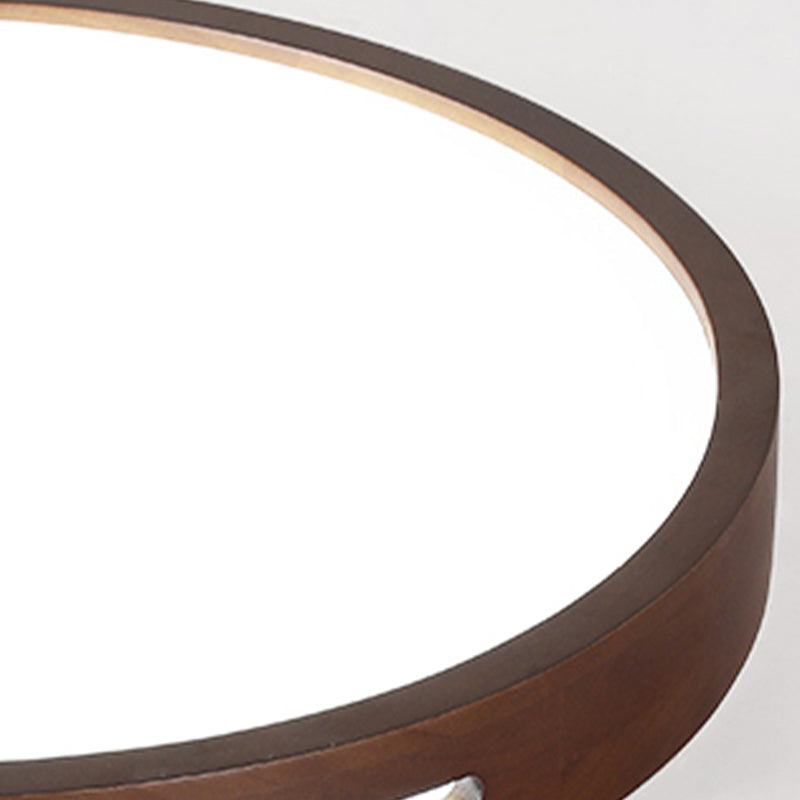 Japanese Style Round Ceiling Light Brown Wood LED Flush Mount Light for Living Room