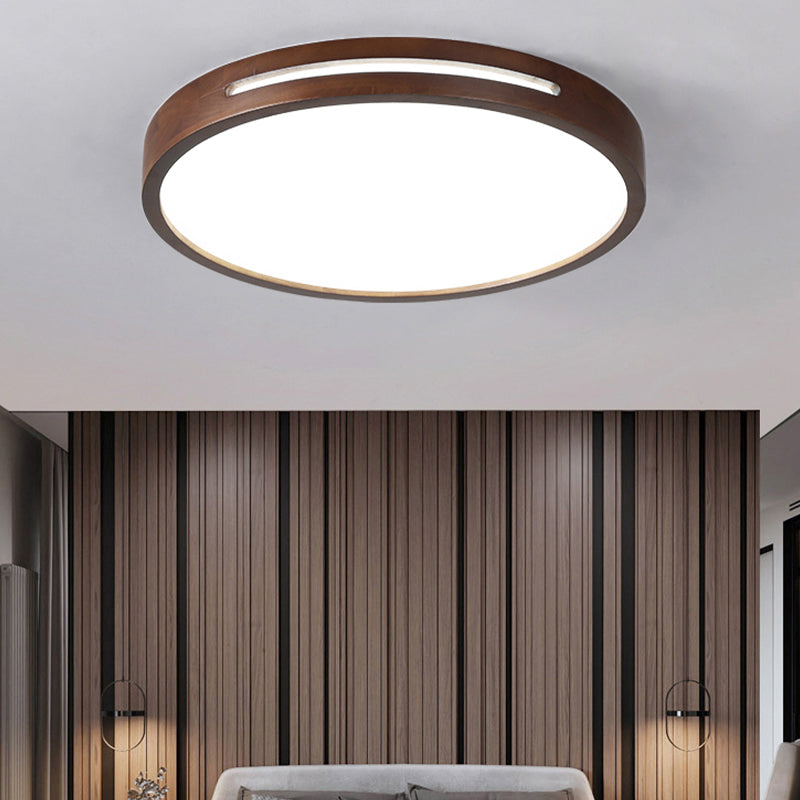 Japanese Style Round Ceiling Light Brown Wood LED Flush Mount Light for Living Room