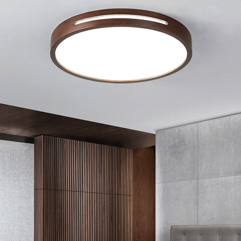 Japanese Style Round Ceiling Light Brown Wood LED Flush Mount Light for Living Room