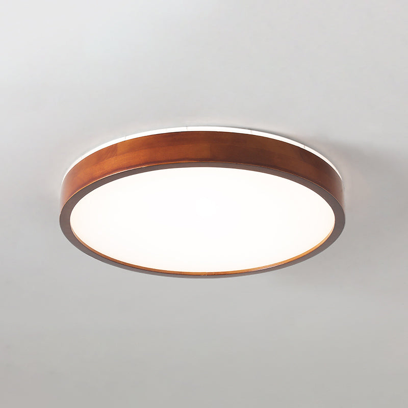 Japanese Round Ceiling Light Brown Wood LED Flush Mount Light for Living Room