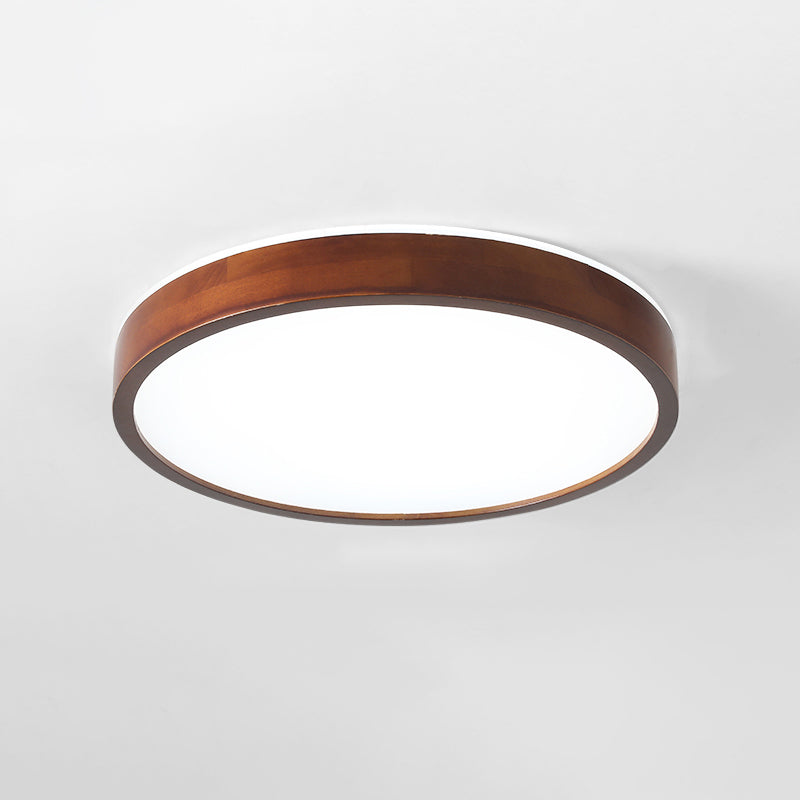 Japanese Round Ceiling Light Brown Wood LED Flush Mount Light for Living Room