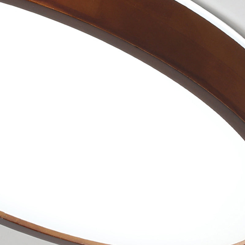 Japanese Round Ceiling Light Brown Wood LED Flush Mount Light for Living Room