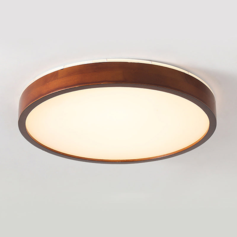 Japanese Round Ceiling Light Brown Wood LED Flush Mount Light for Living Room