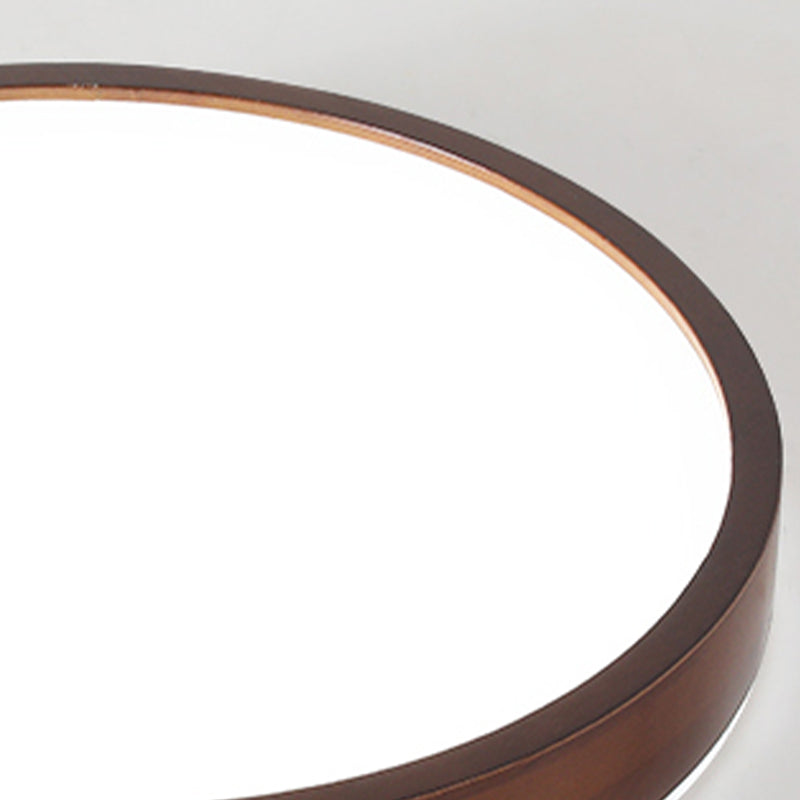 Japanese Round Ceiling Light Brown Wood LED Flush Mount Light for Living Room