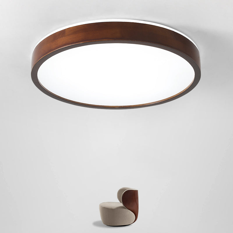 Japanese Round Ceiling Light Brown Wood LED Flush Mount Light for Living Room