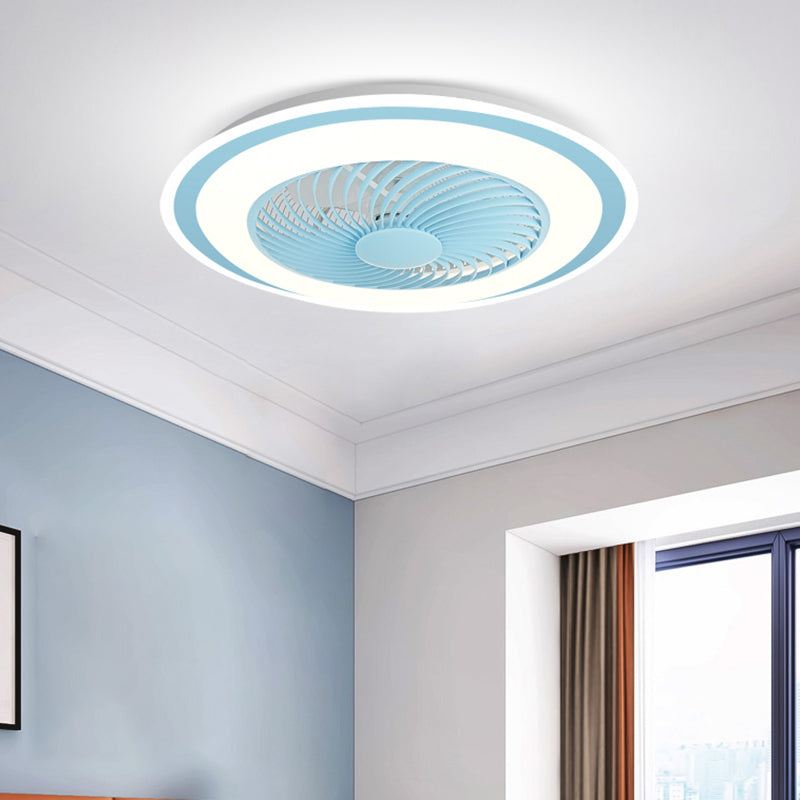 Modern Style Round Shape Ceiling Fan Lamp Metal 1 Light Ceiling Fan Lighting for Bedroom