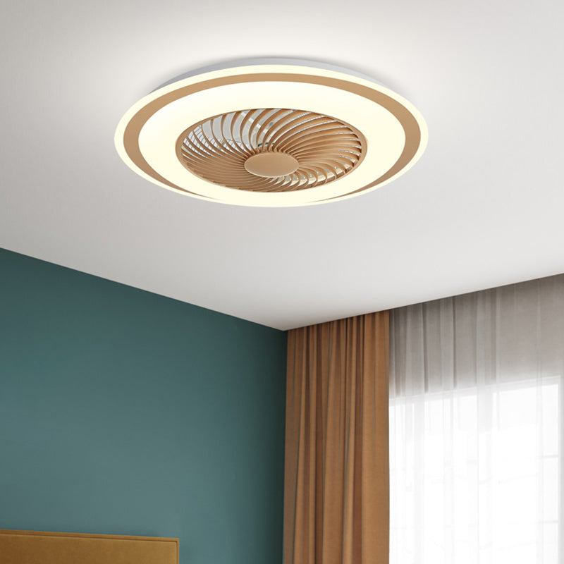 Modern Style Round Shape Ceiling Fan Lamp Metal 1 Light Ceiling Fan Lighting for Bedroom