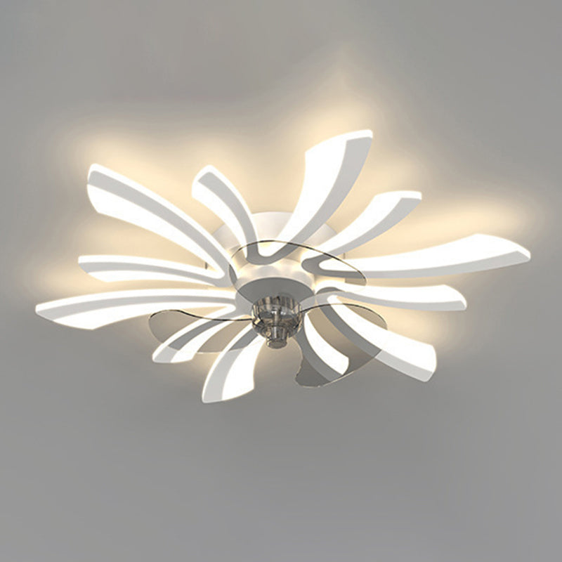 Nordic Style Iron Ceiling Fan Lamp Acrylic Shade LED Ceiling Fan Light for Bedroom