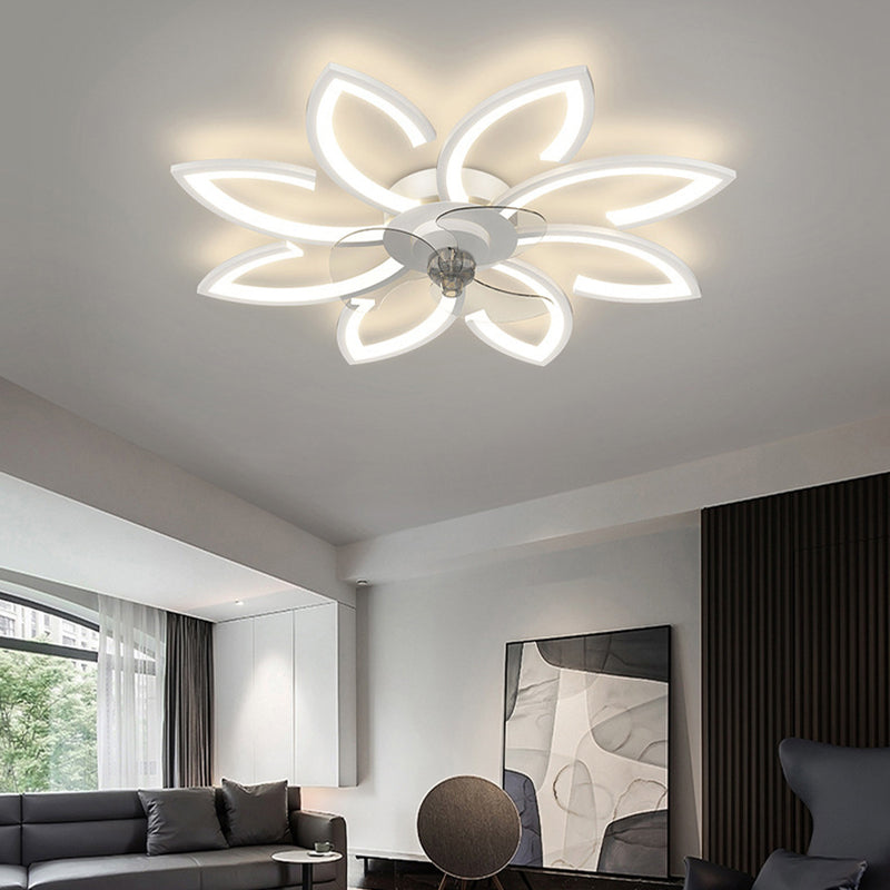 Nordic Style Iron Ceiling Fan Lamp Acrylic Shade LED Ceiling Fan Light for Bedroom