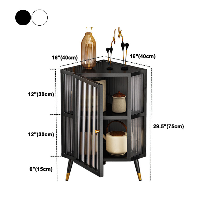 Glam Style Kitchen Server Glass Door Iron Frame Buffet Server for Living Room