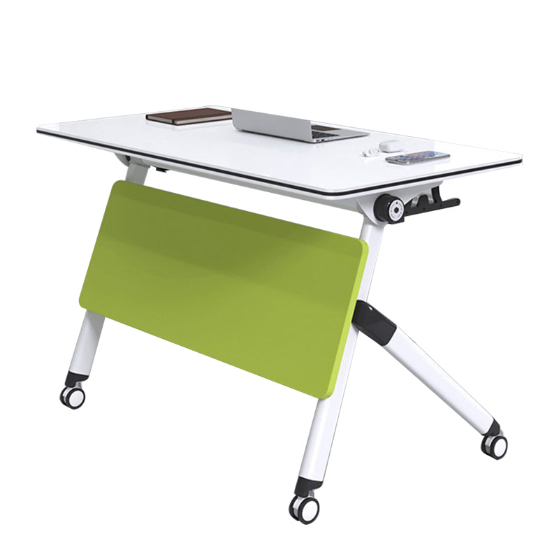 Modern Folding Office Desk with Wheels Manufactured Wood Top Rectangular Desk