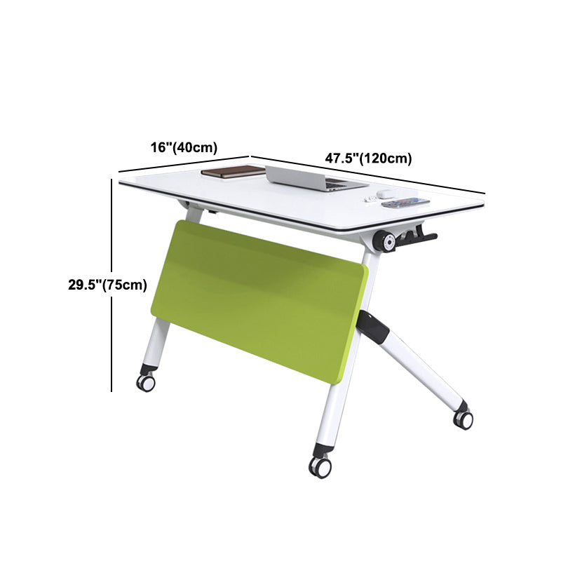 Modern Folding Office Desk with Wheels Manufactured Wood Top Rectangular Desk