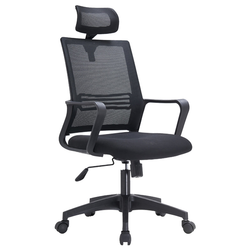 Black Fixed Arms Office Chair Contemporary Nylon Frame Mesh Back Chair