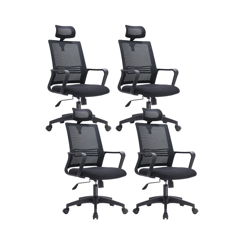 Black Fixed Arms Office Chair Contemporary Nylon Frame Mesh Back Chair