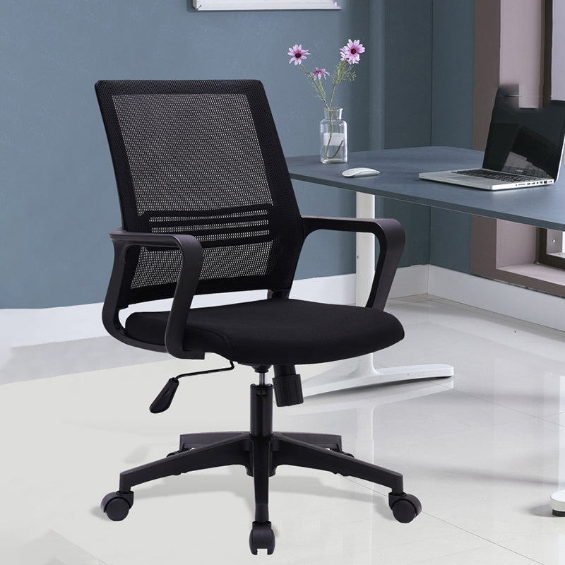 Black Fixed Arms Office Chair Contemporary Nylon Frame Mesh Back Chair