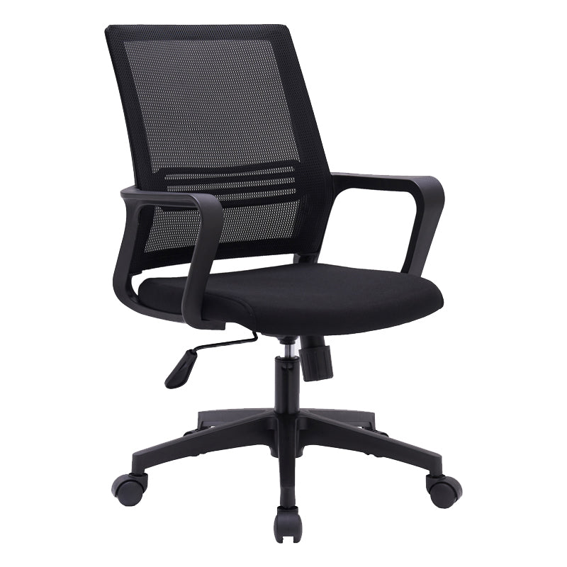 Black Fixed Arms Office Chair Contemporary Nylon Frame Mesh Back Chair