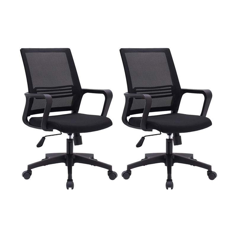 Black Fixed Arms Office Chair Contemporary Nylon Frame Mesh Back Chair