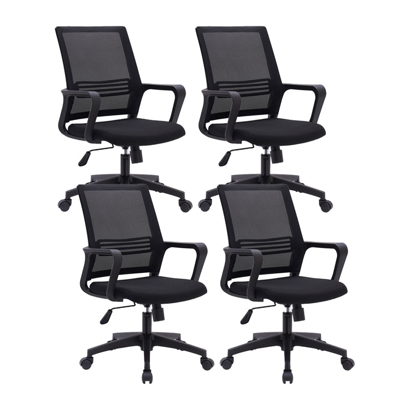 Black Fixed Arms Office Chair Contemporary Nylon Frame Mesh Back Chair