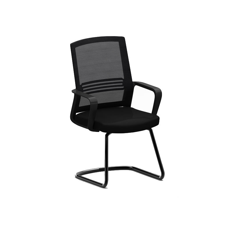 Black Fixed Arms Office Chair Contemporary Nylon Frame Mesh Back Chair