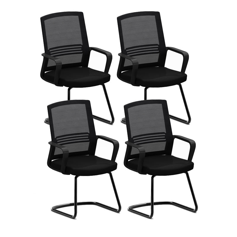 Black Fixed Arms Office Chair Contemporary Nylon Frame Mesh Back Chair