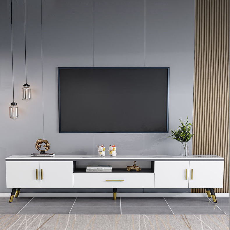 Gorgeous TV Stand Console With Record Storage , Glass and Wood TV Stand in Grey / White