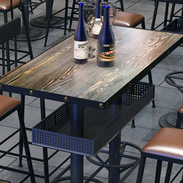 Industrial Metal Bistro Accent Dining Table Brown Bar Table with Storage