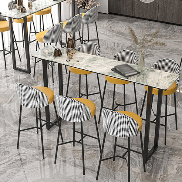 Industrial Bar Table Stone Top Carbon Steel Pedestal Bar Table