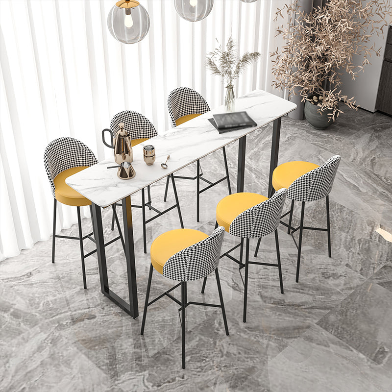 Industrial Bar Table Stone Top Carbon Steel Pedestal Bar Table