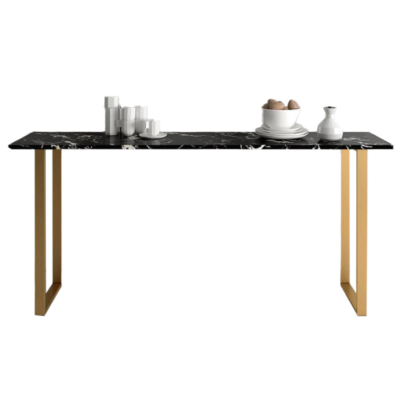 Stone Bar Table Traditional Luxury Rectangle Bar Dining Table with Sled Base in Gold