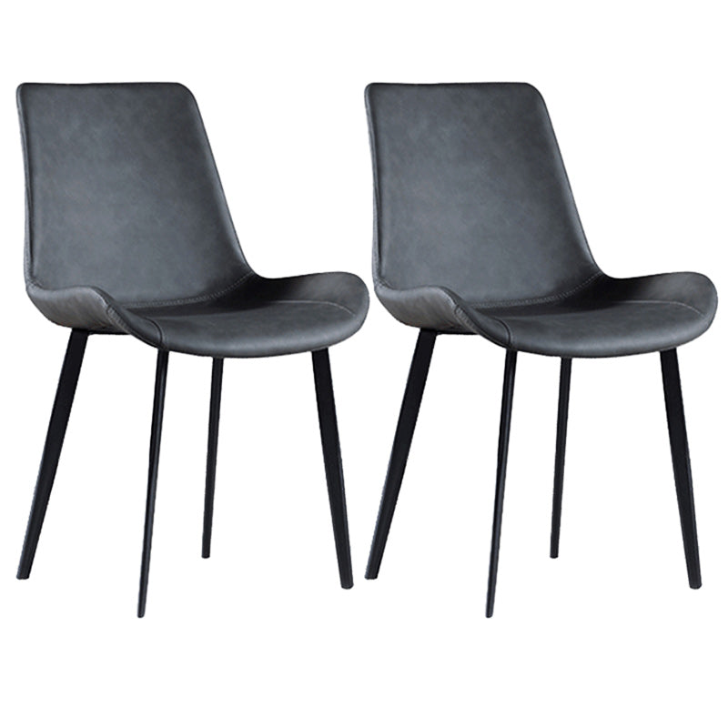 Contemporary Faux Leather Dining Side Chairs Metal Armless Dining Chair