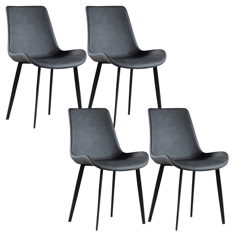 Contemporary Faux Leather Dining Side Chairs Metal Armless Dining Chair