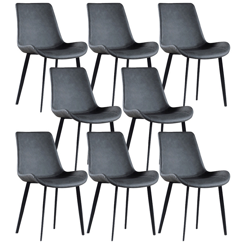 Contemporary Faux Leather Dining Side Chairs Metal Armless Dining Chair