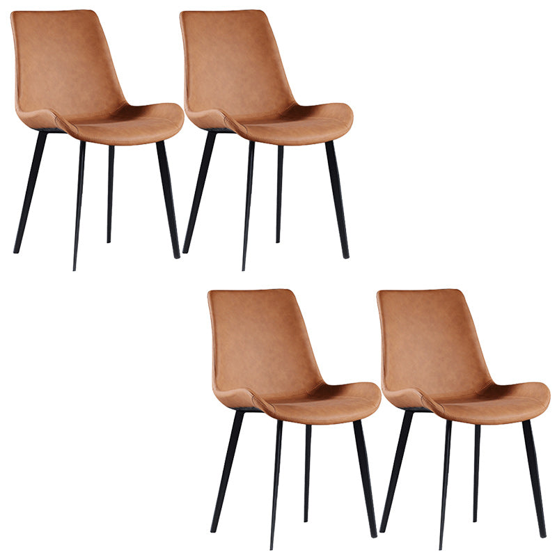 Contemporary Faux Leather Dining Side Chairs Metal Armless Dining Chair