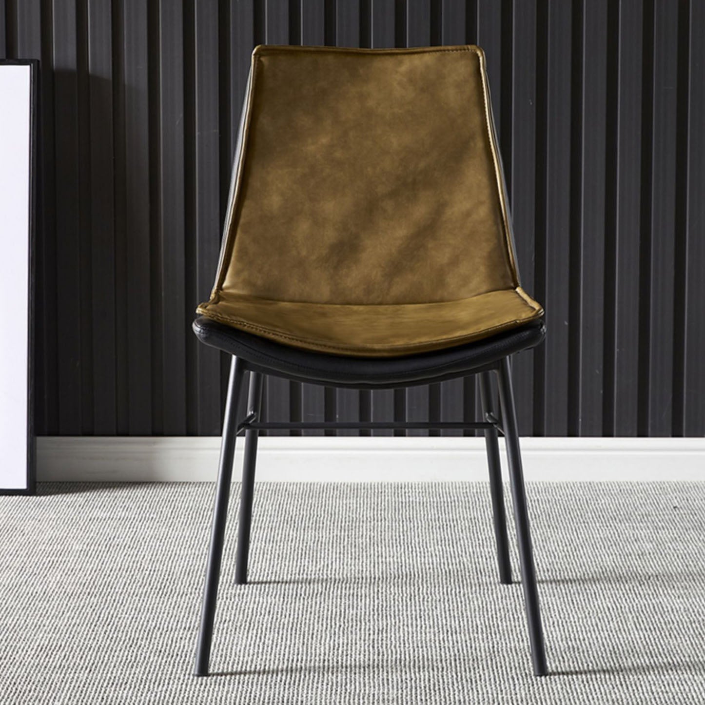 Upholstered Side Chair Modern Leather Dining Chair with Black Legs