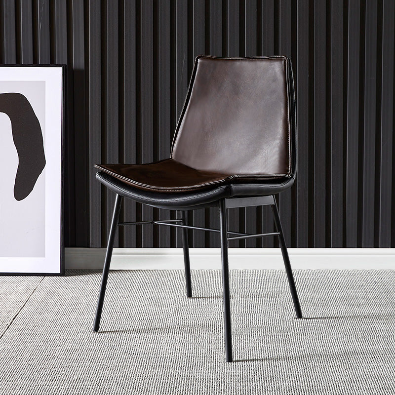 Upholstered Side Chair Modern Leather Dining Chair with Black Legs