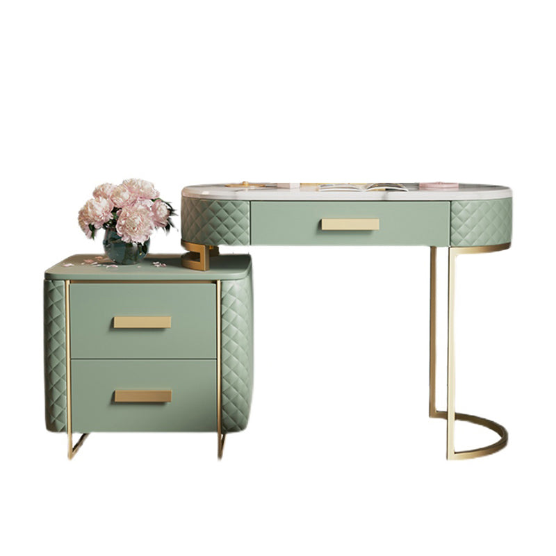 Vanity Mirrored Metal Makeup Dressing Table Stool Set in Green