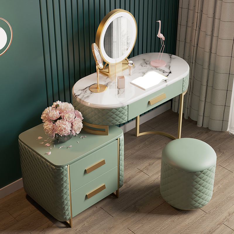 Vanity Mirrored Metal Makeup Dressing Table Stool Set in Green