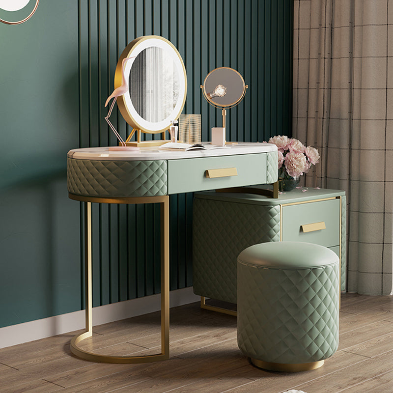 Vanity Mirrored Metal Makeup Dressing Table Stool Set in Green