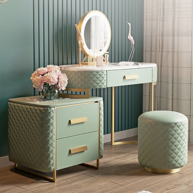 Vanity Mirrored Metal Makeup Dressing Table Stool Set in Green