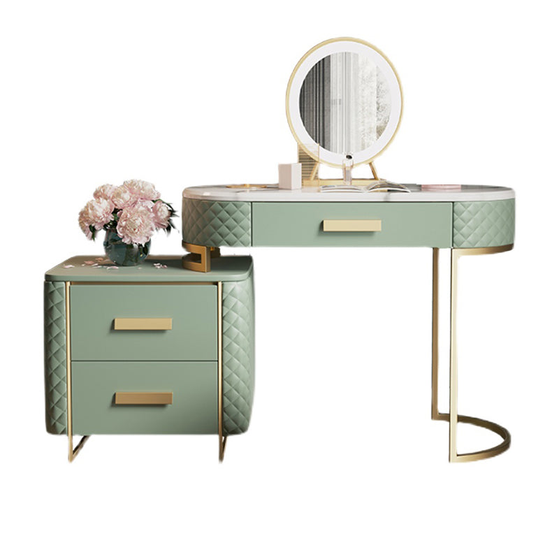 Vanity Mirrored Metal Makeup Dressing Table Stool Set in Green