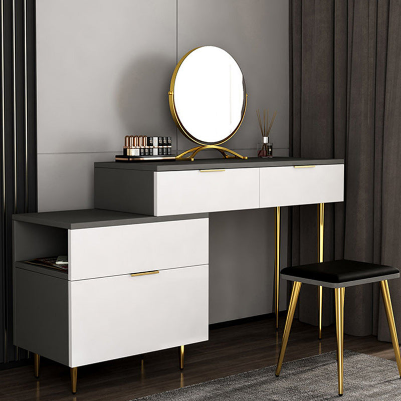 3 Drawers MDF Board Makeup Dressing Table with Gold Legs, 30.7" Tall