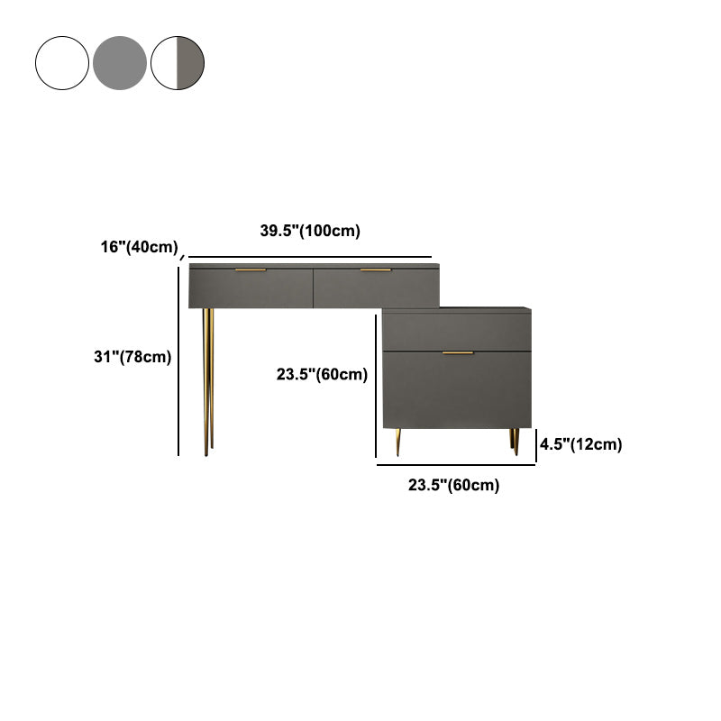 3 Drawers MDF Board Makeup Dressing Table with Gold Legs, 30.7" Tall