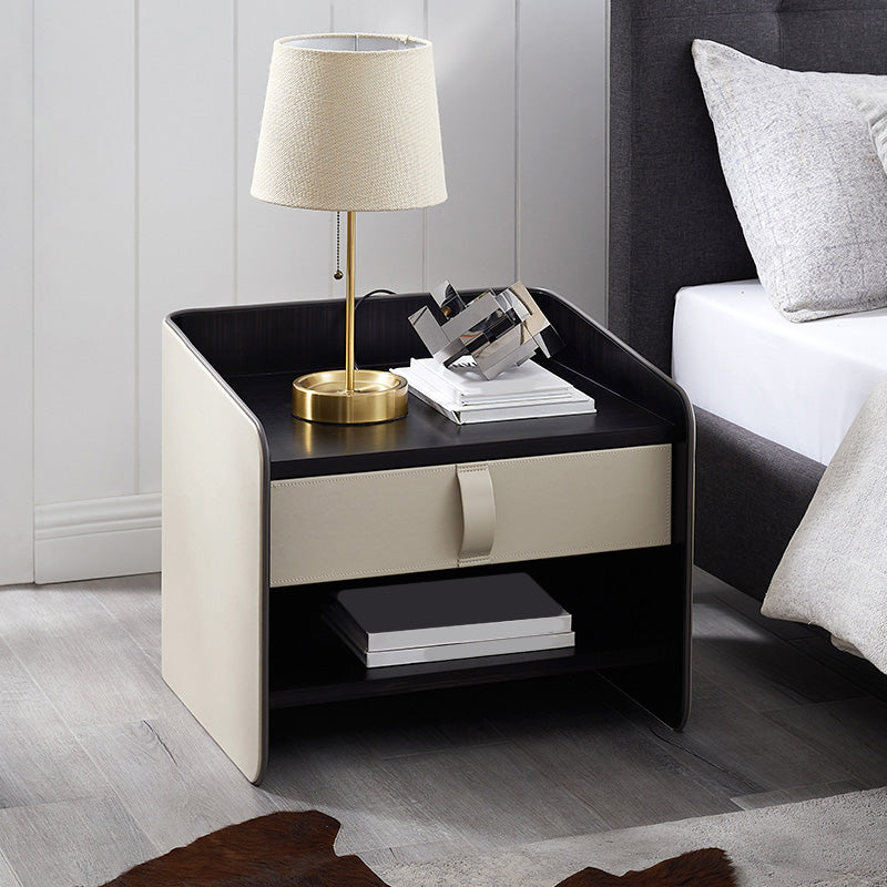 Faux Leather Nightstand Modern 1 - Drawer Accent Table Nightstand