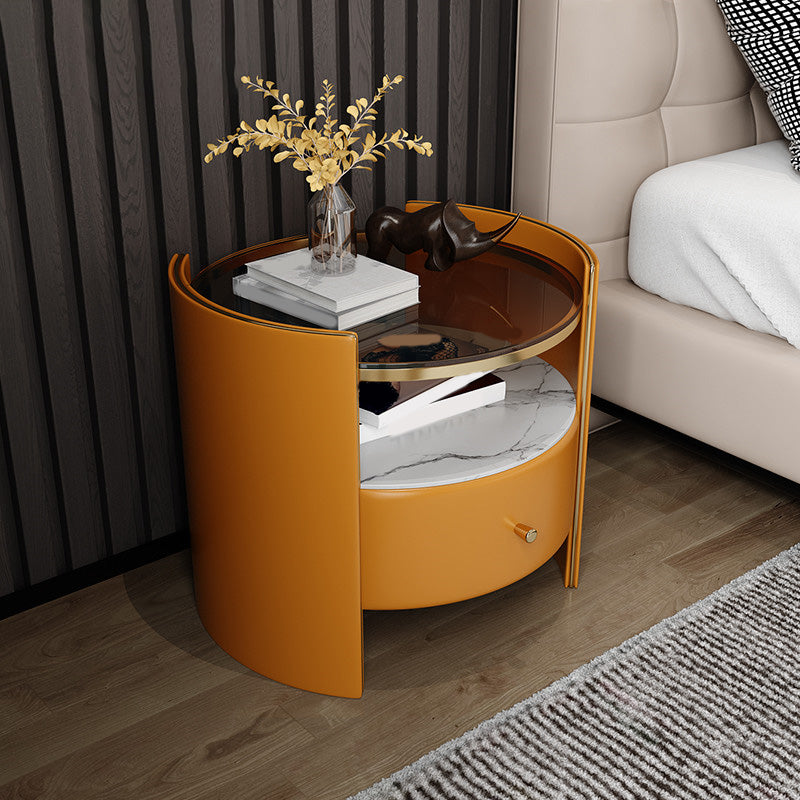 Faux Leather Nightstand Modern 1 - Drawer Accent Table Nightstand