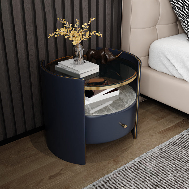 Faux Leather Nightstand Modern 1 - Drawer Accent Table Nightstand
