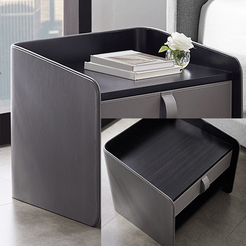 Faux Leather Nightstand Modern 1 - Drawer Accent Table Nightstand