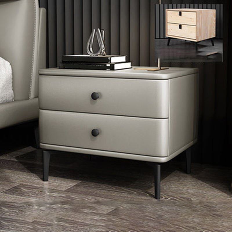 Modern Stone Top Nightstand 2 - Drawer Nightstand with Gold/Black Legs