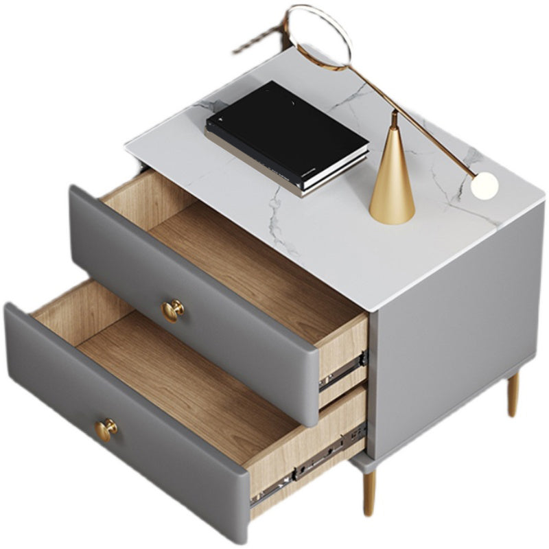 Modern Stone Top Nightstand 2 - Drawer Nightstand with Gold/Black Legs