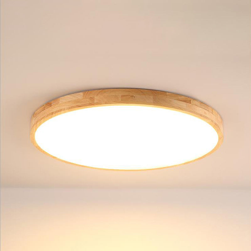 Round Flush Light Fixtures Modern Style Wood 1 Light Flush Mount Lights